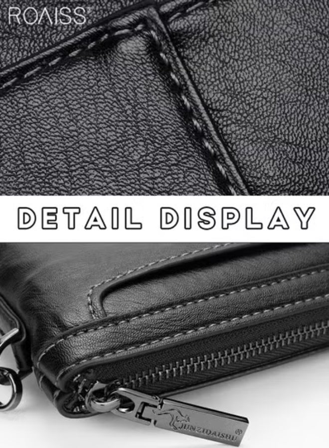 roaiss Fashionable Business All-Match Clutch Bag For Men'S Daily Commuting Work Pu Leather Zipper Opening And Closing Multi-Pocket Envelope Bag - Image 2