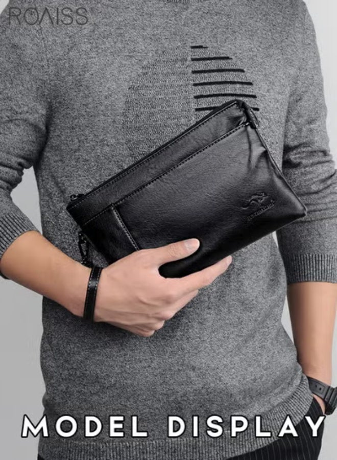 roaiss Fashionable Business All-Match Clutch Bag For Men'S Daily Commuting Work Pu Leather Zipper Opening And Closing Multi-Pocket Envelope Bag - Image 4