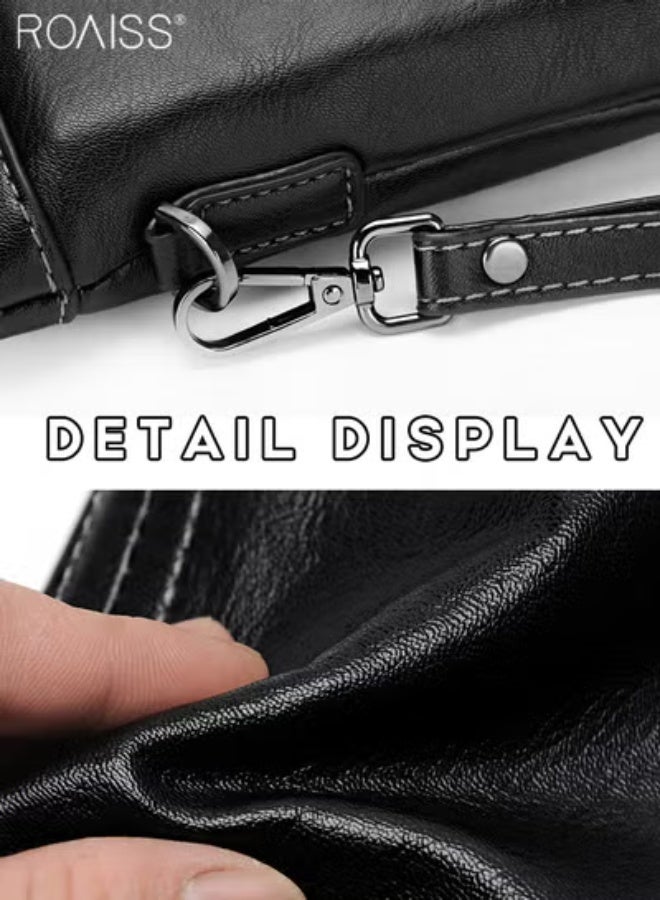 roaiss Fashionable Business All-Match Clutch Bag For Men'S Daily Commuting Work Pu Leather Zipper Opening And Closing Multi-Pocket Envelope Bag - Image 3
