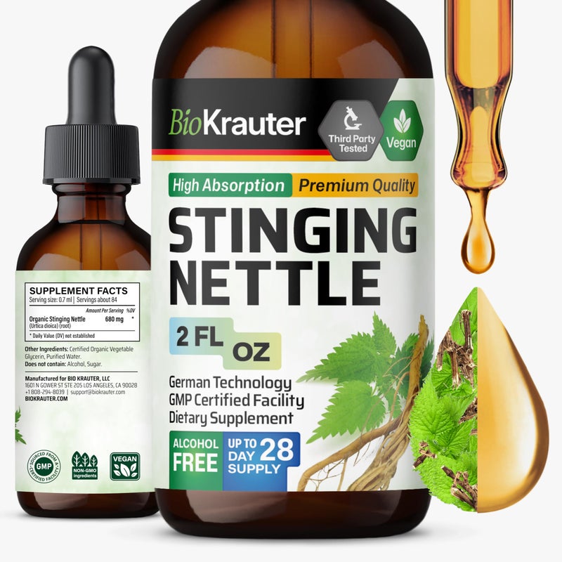 BIO KRAUTER BIO KRAUTER Stinging Nettle Tincture Nettle Root Extract Liquid Urinary Support Supplement Urtica Dioica Natural Extract Vegan Sugar Alcohol Free Drops 2 FlOz 