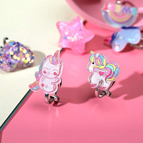 PinkSheep أقراط بريق قوس قزح على شكل خروف وردي لفتاة صغيرة، 6 أزواج، أفضل هدية - Image 4