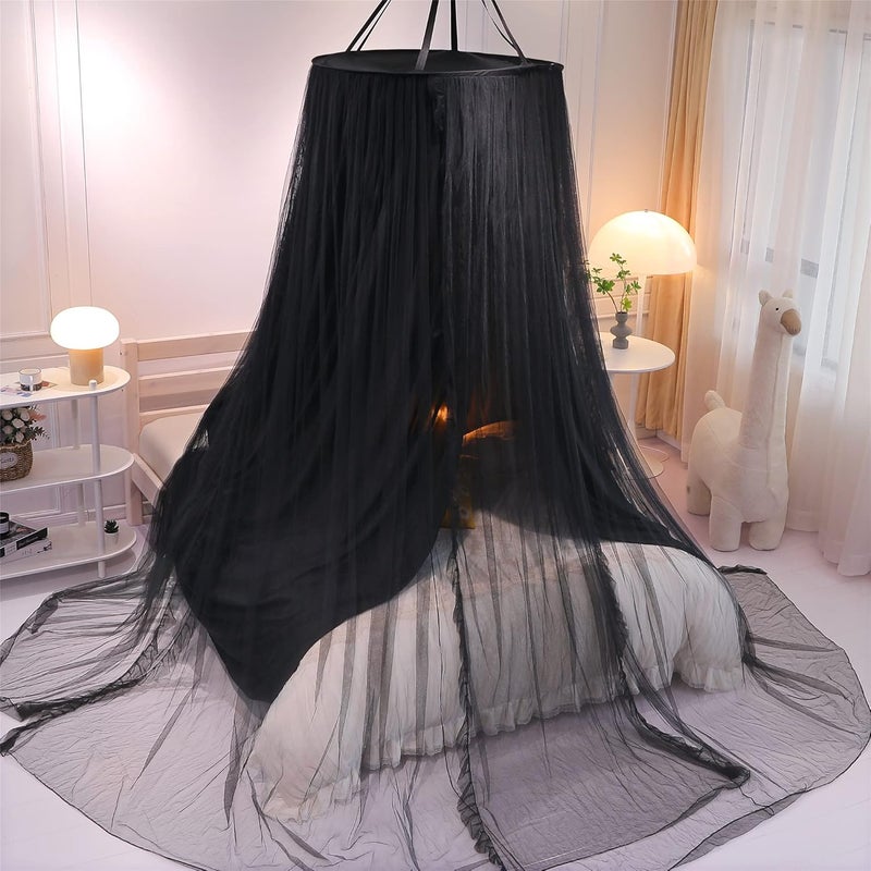 VETHIN Double Layer Princess Round Dome Canopy Bed Curtain for Girls Adults,Children Dreamy Mosquito Net,Cute Bedroom Decoration Castle Play Tent Reading Nook Canopies(Dome-Double Black) - Image 5