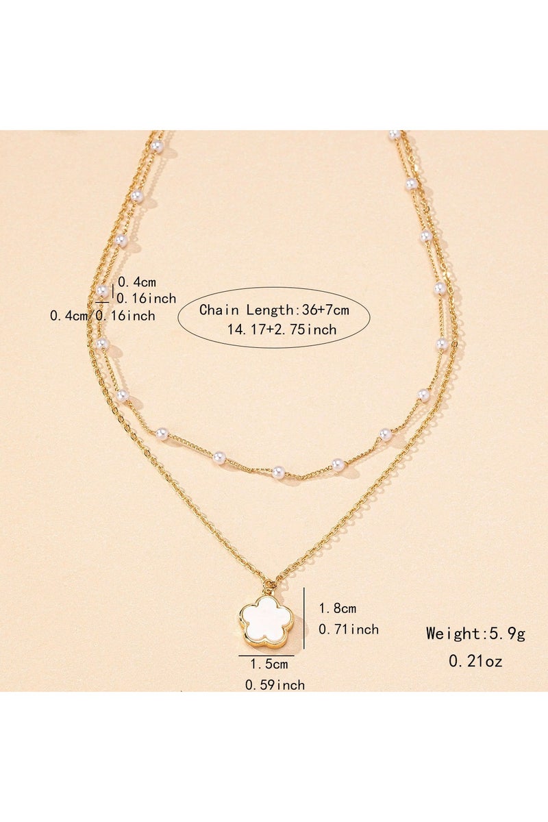 Goolsky قلادة لؤلؤة البرسيم ذات الطبقتين الأنيقة - مجوهرات حظ أنيقة للنساء، يومية/حفلات - Image 2