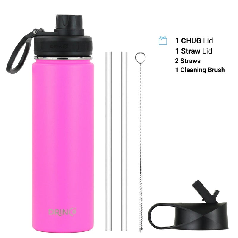 DRINCO Stainless Steel Water Bottle Spout Lid Vacuum Insulated Double Wall Water Bottle Wide Mouth (40oz 32oz 22oz 18oz 14oz) Leak Proof Keep Cold Sport Camping Hiking (22 oz  22oz Island Pink) - Image 3