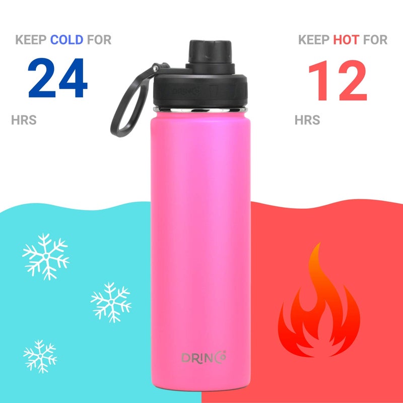 DRINCO Stainless Steel Water Bottle Spout Lid Vacuum Insulated Double Wall Water Bottle Wide Mouth (40oz 32oz 22oz 18oz 14oz) Leak Proof Keep Cold Sport Camping Hiking (22 oz  22oz Island Pink) - Image 5