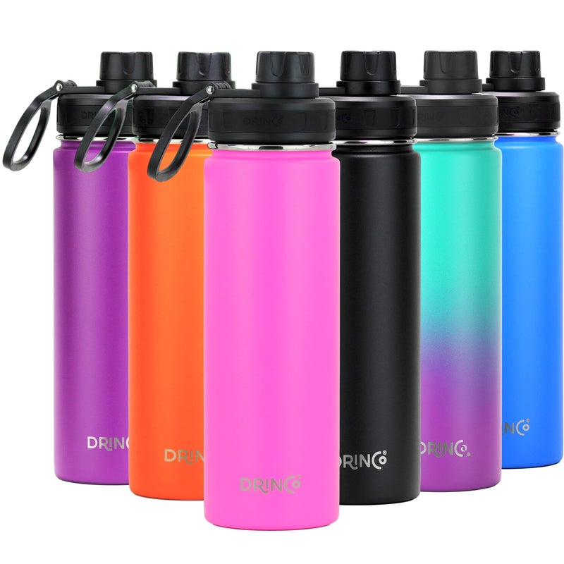 DRINCO Stainless Steel Water Bottle Spout Lid Vacuum Insulated Double Wall Water Bottle Wide Mouth (40oz 32oz 22oz 18oz 14oz) Leak Proof Keep Cold Sport Camping Hiking (22 oz  22oz Island Pink) - Image 1