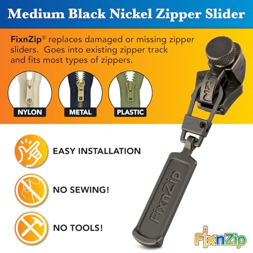 FixnZip (Medium, Black Nickel) - See Size Guide - Universal Zipper Repair Kit for Jackets, Luggage, Bags - Backpack Zipper Replacement Repair Kit - Instant Zipper Fix - Image 2