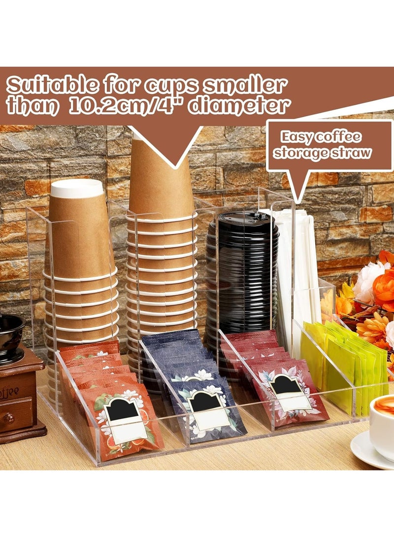 TPGP Acrylic Cup and Lid Organizer, 4 Compartments Coffee Station Organizer Condiment Rack Breakroom Accessories Countertop Cup Dispenser for Office, Home, Clear - Image 4
