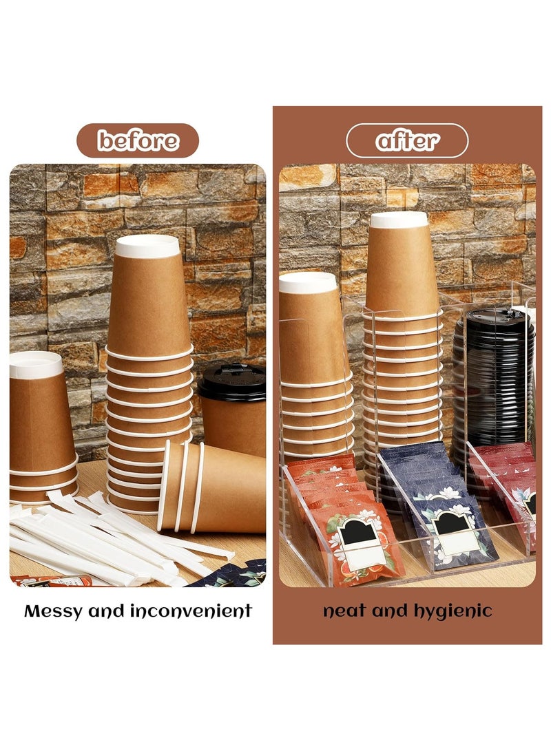 TPGP Acrylic Cup and Lid Organizer, 4 Compartments Coffee Station Organizer Condiment Rack Breakroom Accessories Countertop Cup Dispenser for Office, Home, Clear - Image 5