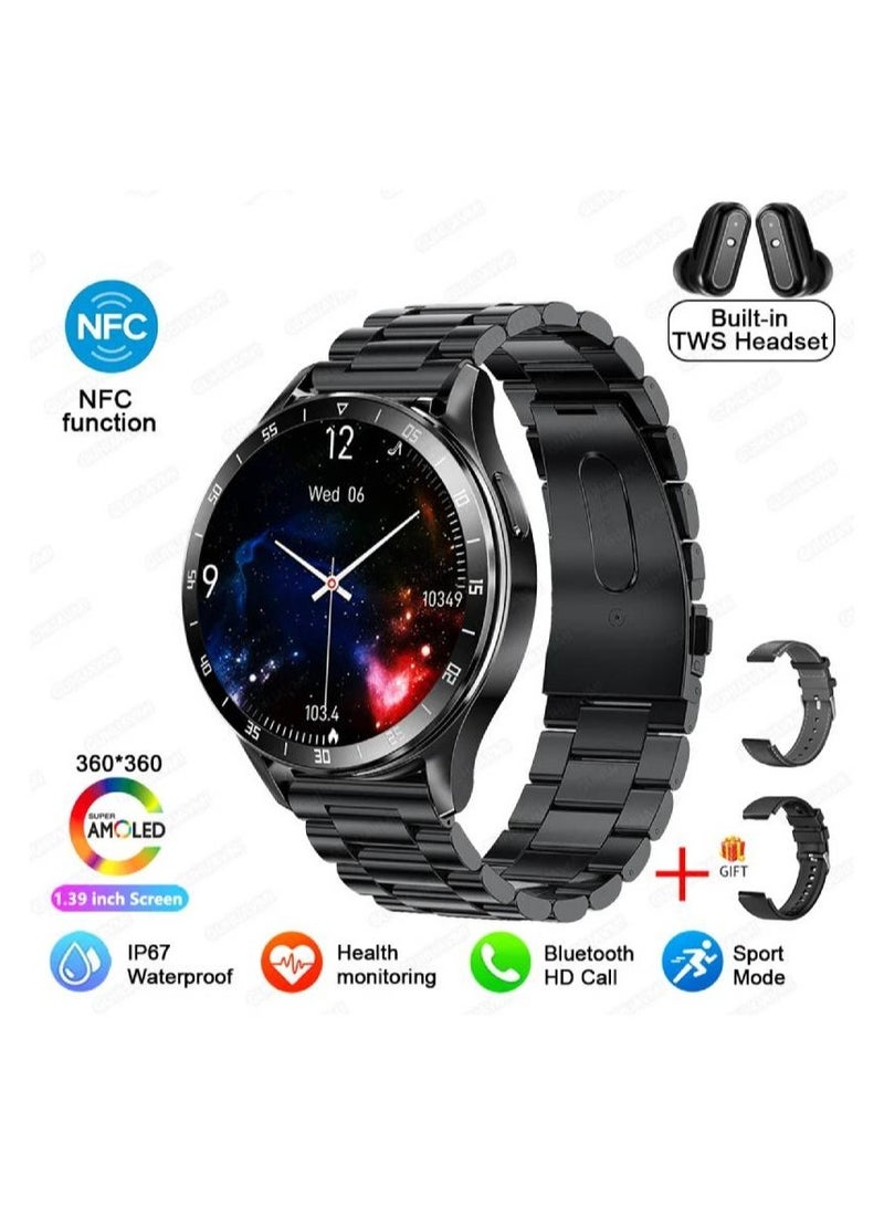 X10 Smartwatch with Built-In Headphones for Men 2 in 1 Bluetooth Call Heart Rate and Blood Pressure Monitoring Sports Fitness Watch