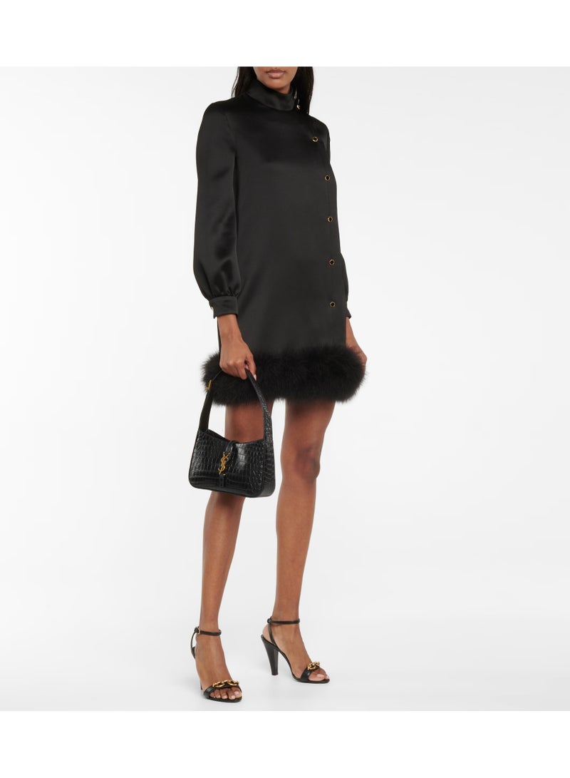 Saint Laurent Le 5 à 7 Women's Leather Hobo Bag, Women's Tote Bag, Women's Shoulder Bag, Women's Hand Bag, Women's Travel Bag, Crocodile Embossed Black