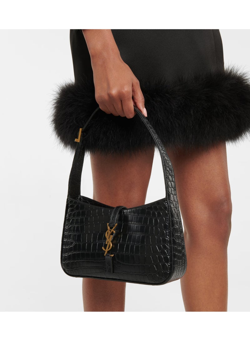 Saint Laurent Le 5 à 7 Women's Leather Hobo Bag, Women's Tote Bag, Women's Shoulder Bag, Women's Hand Bag, Women's Travel Bag, Crocodile Embossed Black