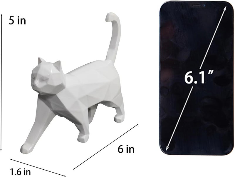 Cynkeyee Geometric Knick Knacks Cat Statue - Modern Resin Sculpture for Home Decor Minimalist Bookshelf Desk Figurine Small White Office Decoration Accent 6x5x1.6 Inches - Image 3