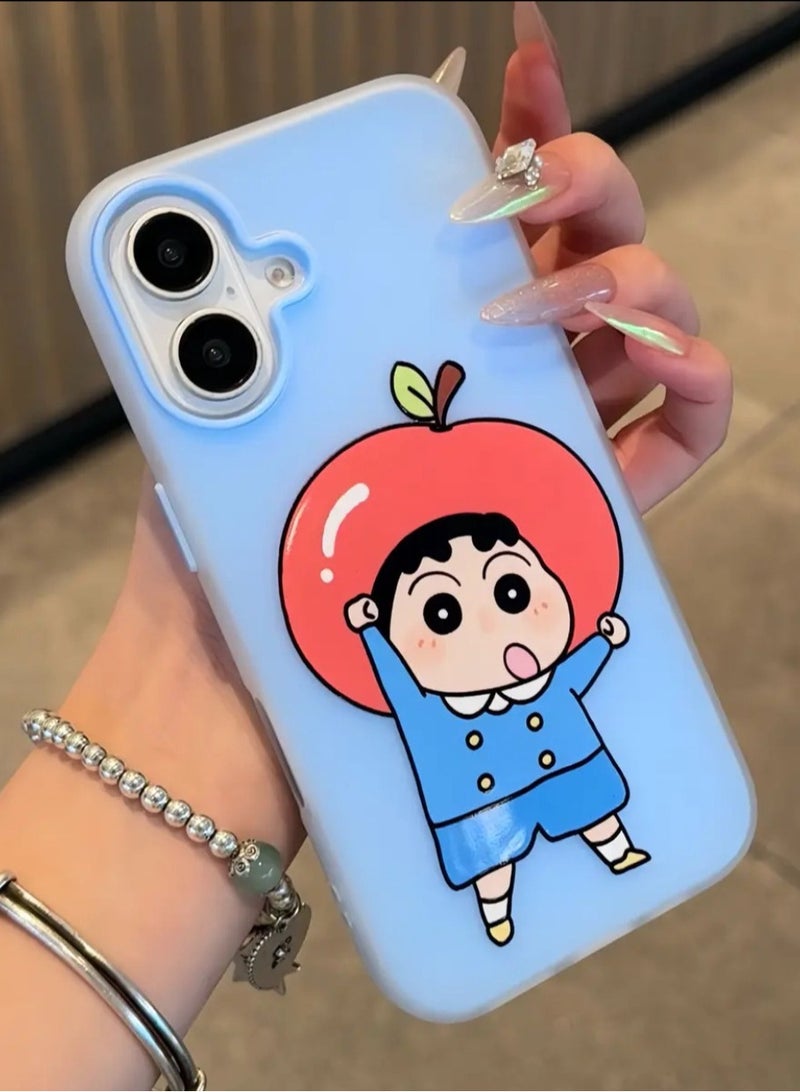NIBEMINENT Fruit Headband Crayon Shin Chan Protective TPU Case Cover For IPhone 16 Plus, Blue