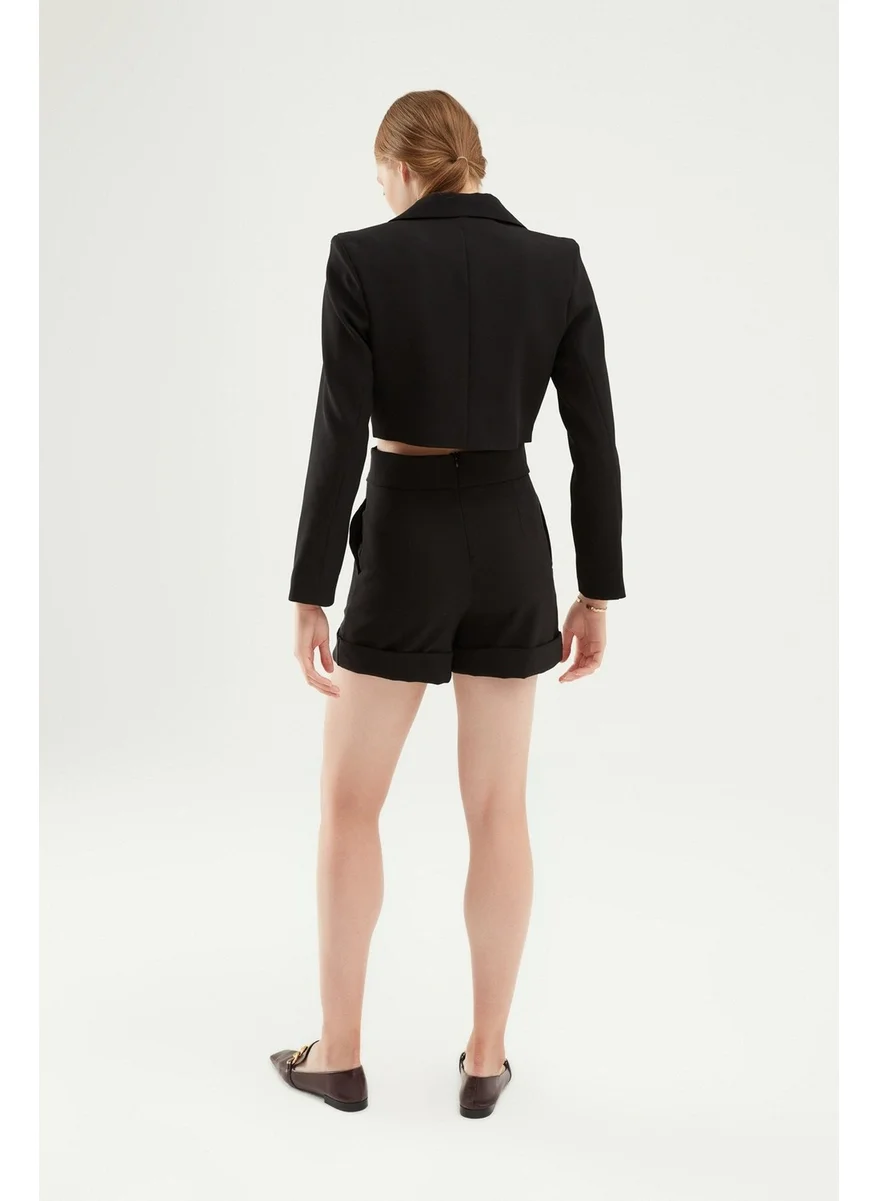 QUZU Double Breasted Crop Blazer Jacket Black