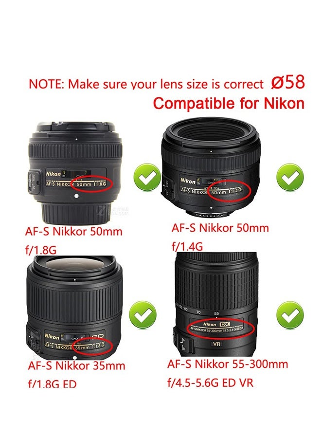 فيميلو غطاء غطاء عدسة مقاس 58 مم متوافق مع طقم عدسة EF-S 18-55 مم من كانون 90D 200DII SL3 عدسة EF-S 18-55 مم، عدسة EF 50 مم f/1.4، غطاء عدسة + مقود مانع للفقد لعدسات كانون م، نيكون، سوني، فوجي فيلم عبوة من 2 قطعة - Image 4