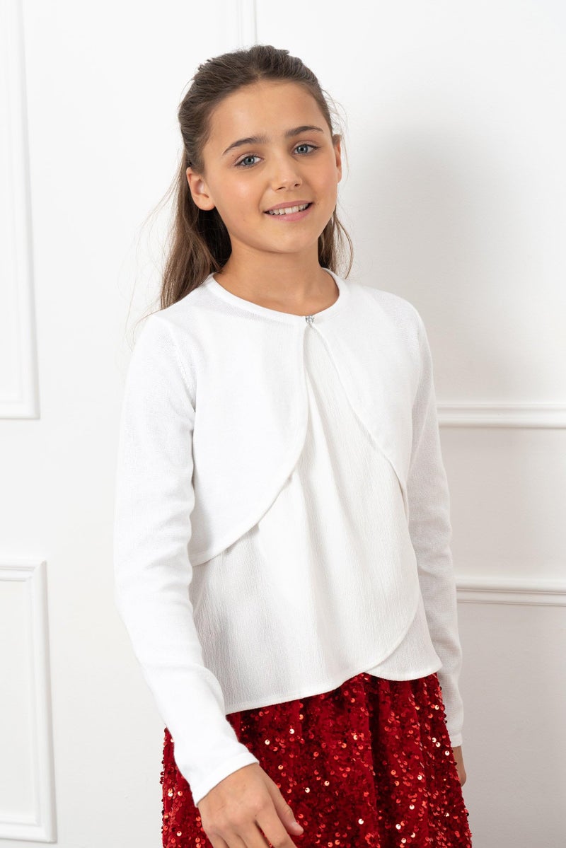 BOLEROSE Girls Long Sleeve Sparkle Cardigan Childrens Kids Bolero Shrug (White - Holographic Sparkle, 7-8 YRS) - Image 3