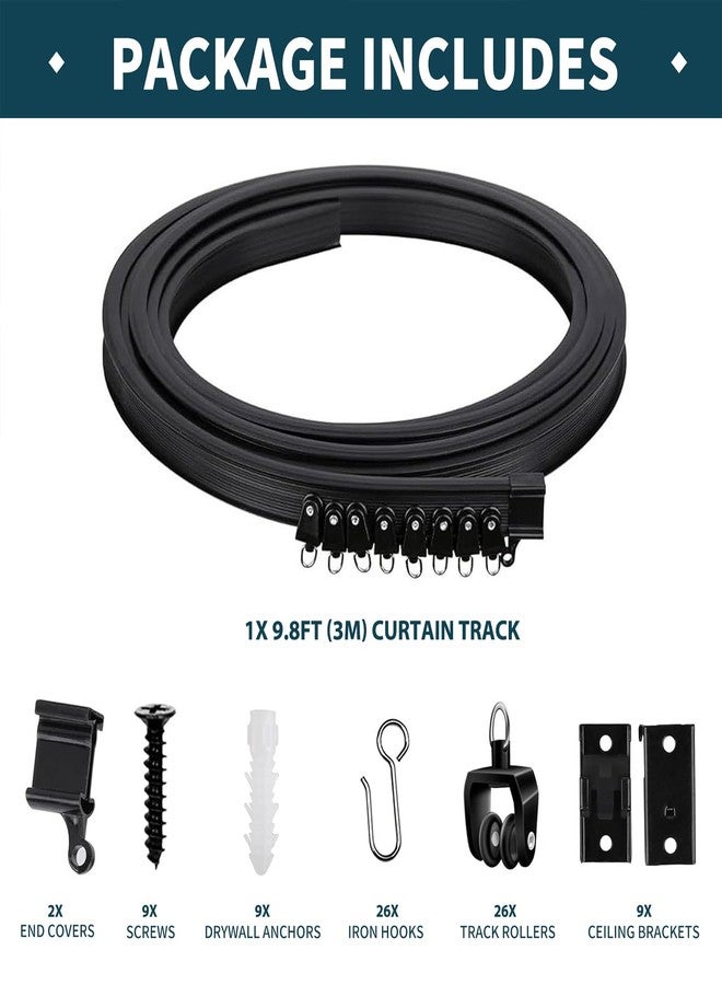 مسار ستارة سقف مرن قابل للانحناء من جيه إكسيير، بطول 3 أمتار (9.8 قدم)، مصنوع من مادة PVC والمعدن والبلاستيك والفولاذ المقاوم للصدأ، باللون الأسود، يُثبت على السقف - Image 2