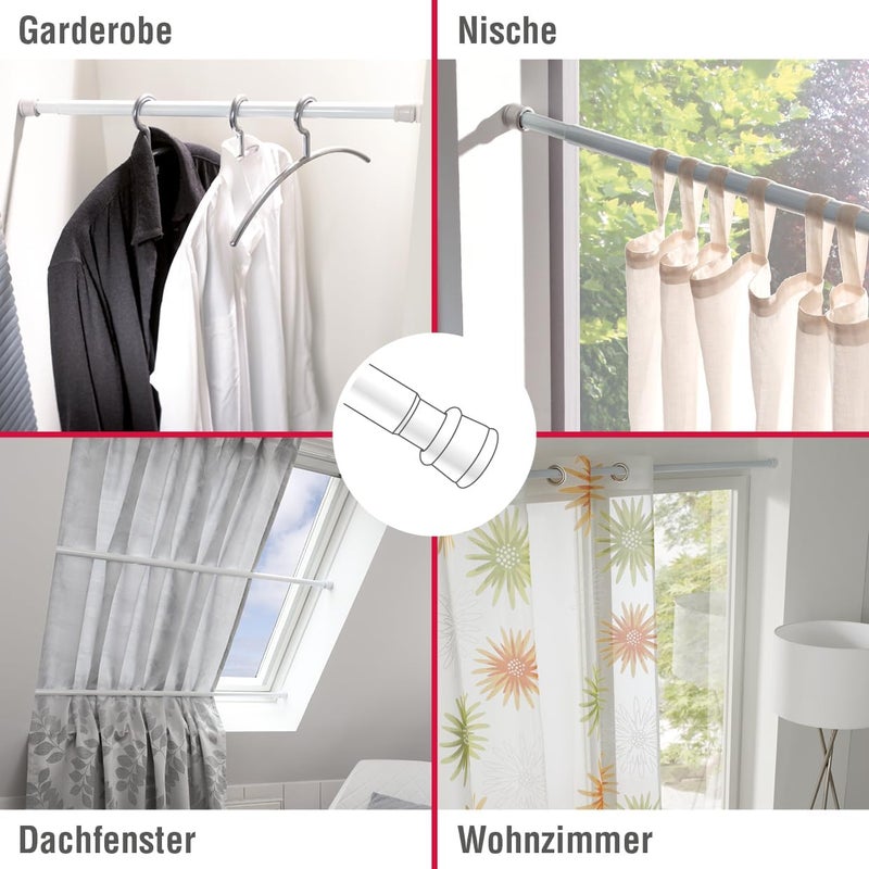 GARDINIA Tension Rod, Metal Rod, Extendable Curtain Rod without Drilling and Screwing, Diameter 23/26 mm, Length 90-140 cm, White - Image 3