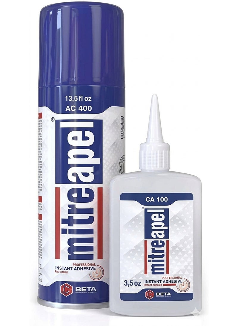 Mitreapel مجموعة MitreApel Professional High-Bond لللاصق الفوري - منشط 400 مل وغراء 100 جرام - Image 1