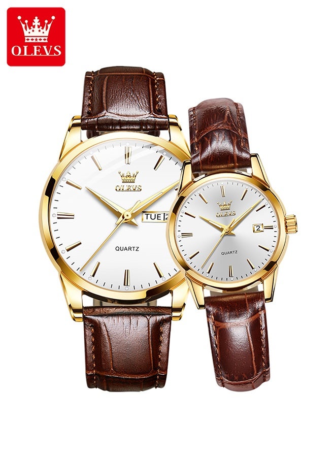 His and Her Couple Watches Business Men Women Couple Set Pair Watch Matching Romantic Quartz Watch Leather Waterproof Date Men's Watches Women Watches Wrist Watch - Image 5