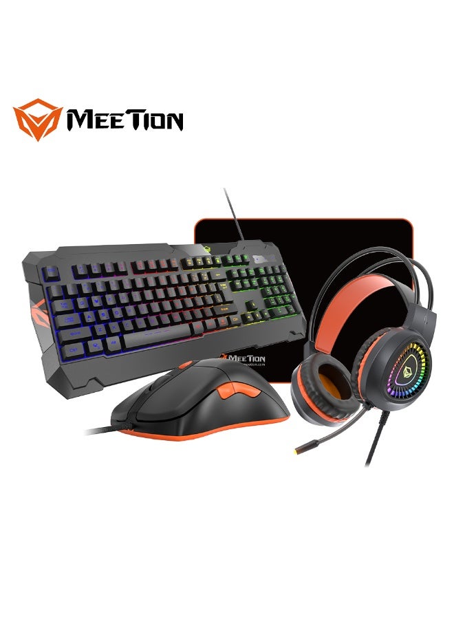 ميشين مجموعة ألعاب ميتيون C505: ماوس، لوحة مفاتيح، وسماعة رأس ستيريو مع لوحة ماوس، منفذ 3.5 ملم/USB، ميكروفون، لوحة مفاتيح متعددة الوسائط USB بإضاءة خلفية ملونة، ماوس ألعاب بدقة تصل إلى 3200 نقطة في البوصة مع إضاءة خلفية متغيرة. - Image 1