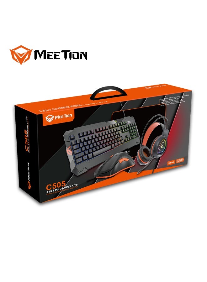 ميشين مجموعة ألعاب ميتيون C505: ماوس، لوحة مفاتيح، وسماعة رأس ستيريو مع لوحة ماوس، منفذ 3.5 ملم/USB، ميكروفون، لوحة مفاتيح متعددة الوسائط USB بإضاءة خلفية ملونة، ماوس ألعاب بدقة تصل إلى 3200 نقطة في البوصة مع إضاءة خلفية متغيرة. - Image 2