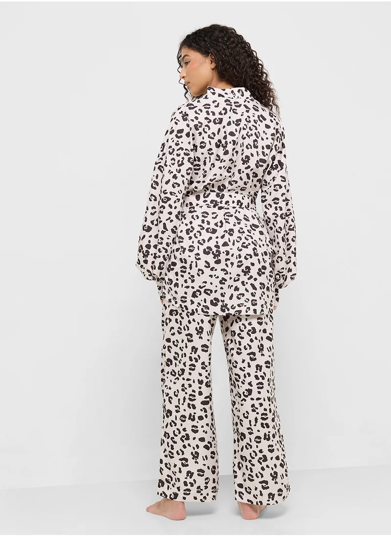 Ginger Animal Print Button Down Shirt & Pyjama Set
