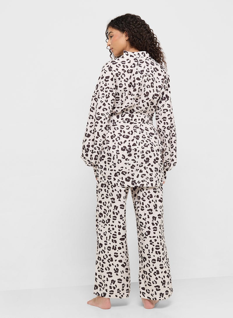 Ginger Animal Print Button Down Shirt & Pyjama Set  - Image 2