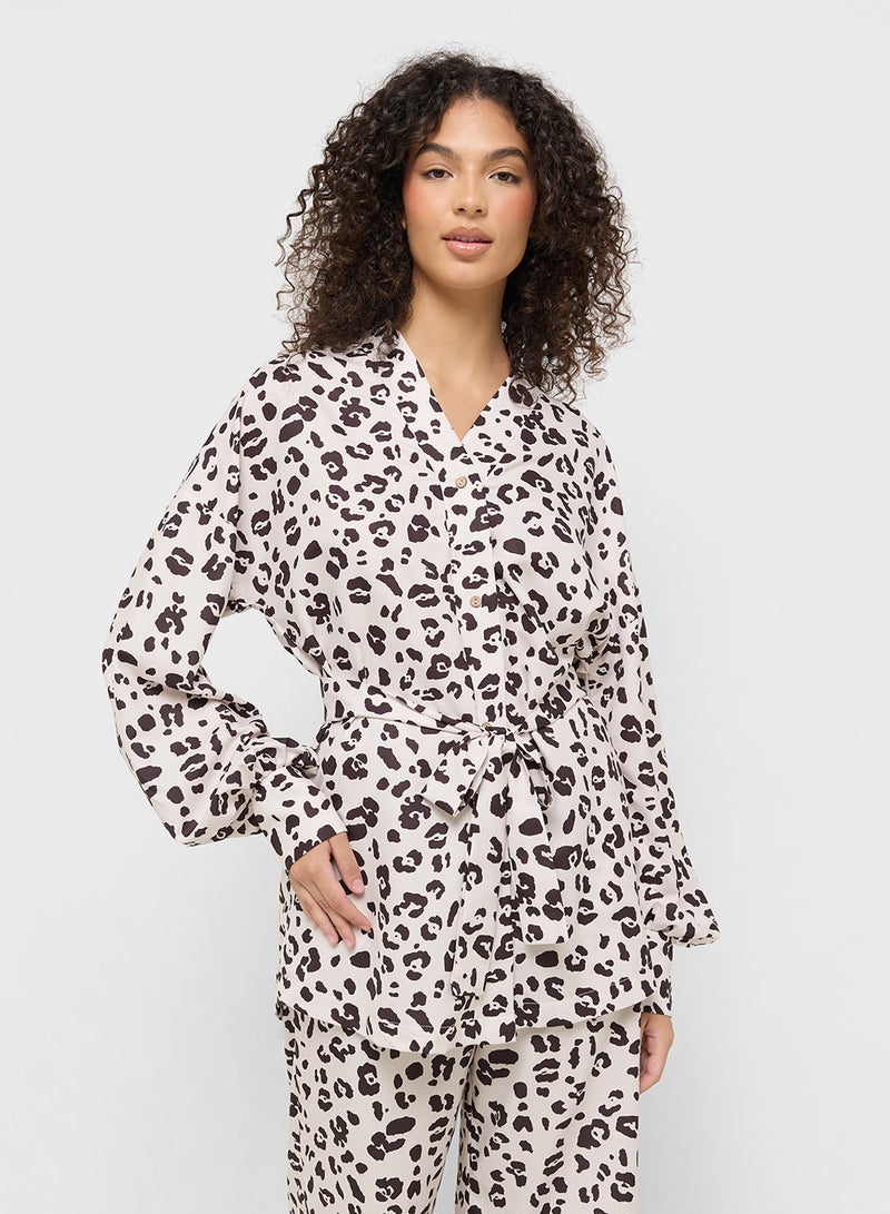 Ginger Animal Print Button Down Shirt & Pyjama Set  - Image 3