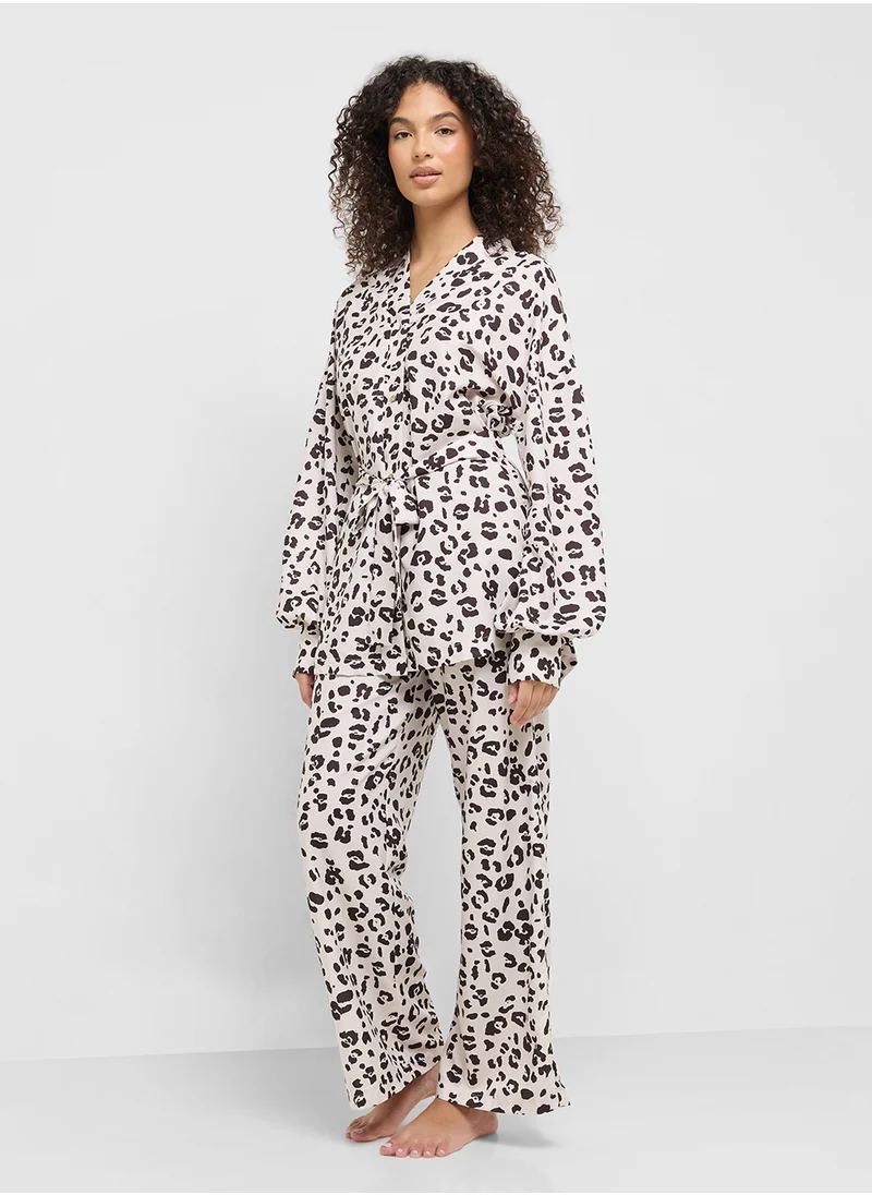 Ginger Animal Print Button Down Shirt & Pyjama Set