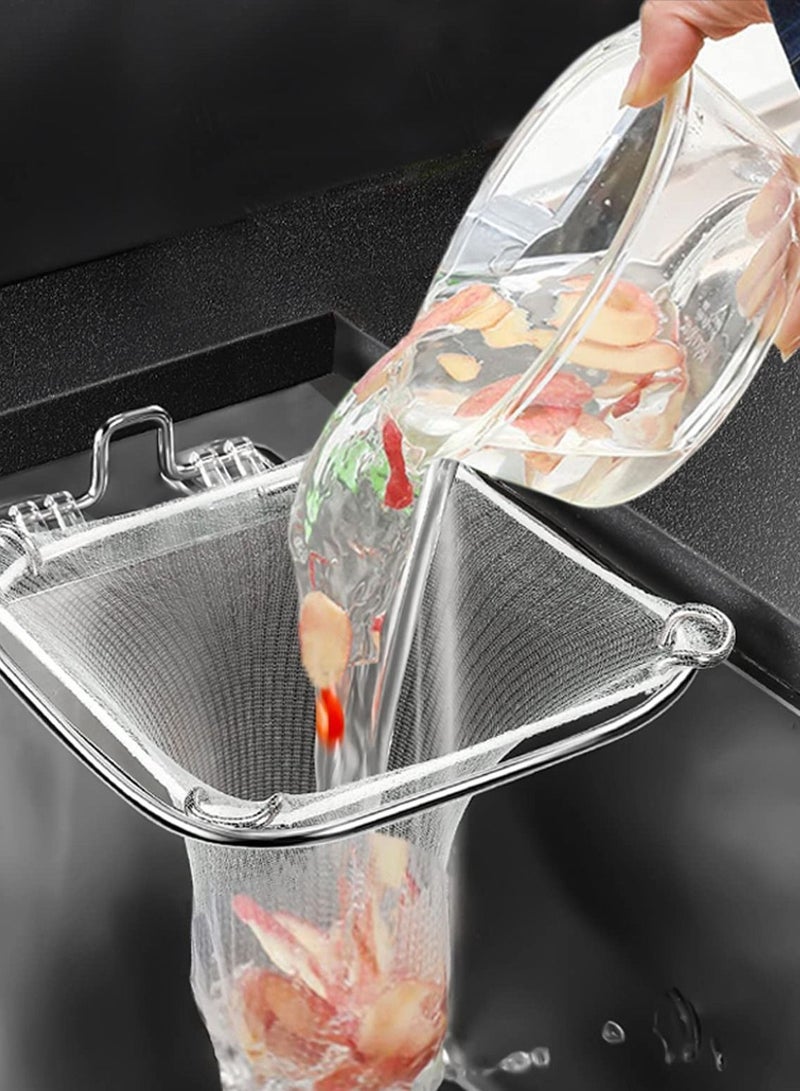 Y&D Kitchen Sink Strainer Basket with Net Bag and Stainless Steel Holder, Upgraded Triangular Filter, Food Catcher Corner Disposable Mesh (100 PCS)  - Image 1