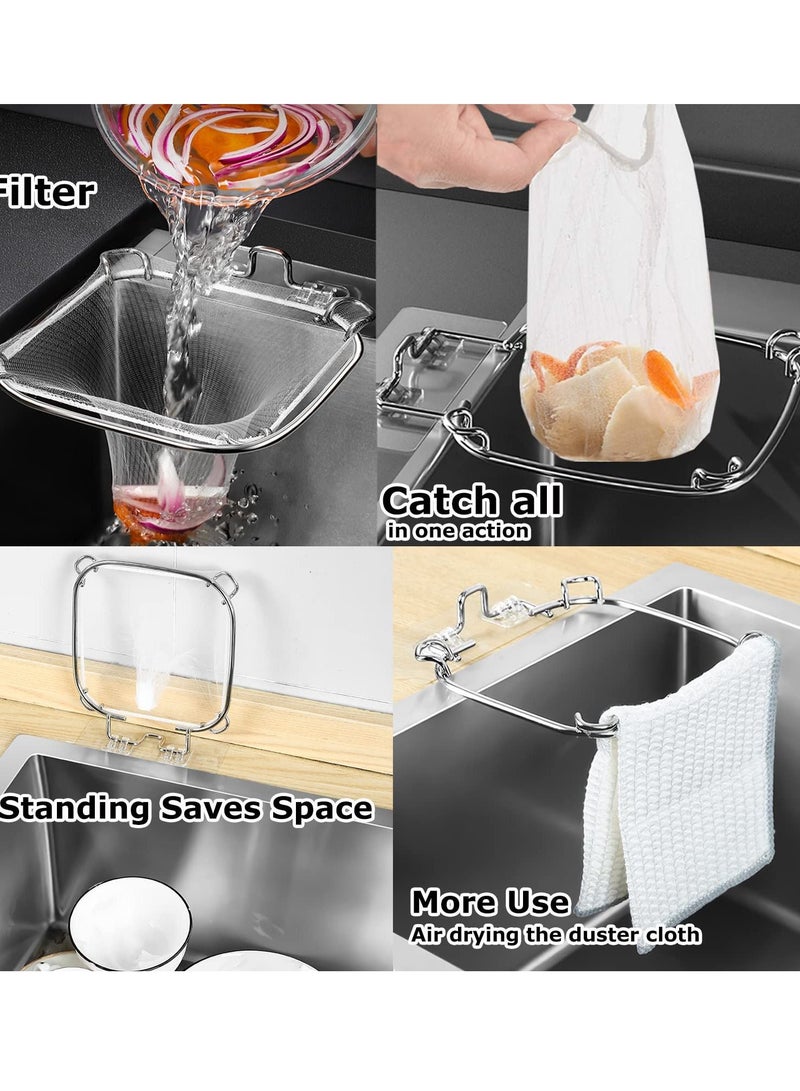 Y&D Kitchen Sink Strainer Basket with Net Bag and Stainless Steel Holder, Upgraded Triangular Filter, Food Catcher Corner Disposable Mesh (100 PCS)  - Image 2