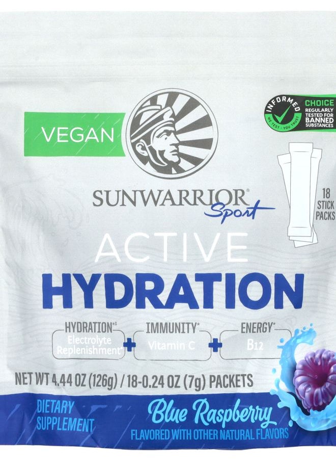 Sunwarrior Sport Active Hydration Blue Raspberry  18 Packets 0.24 oz (7 g) Each 