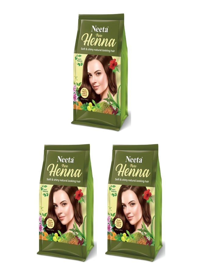 Neeta Pure Henna Powder for Hair with 9 Natural Herbs 125g Pack of 3, 100% Henna Mehndi for Soft & Shiny Looking Hair - Image 1