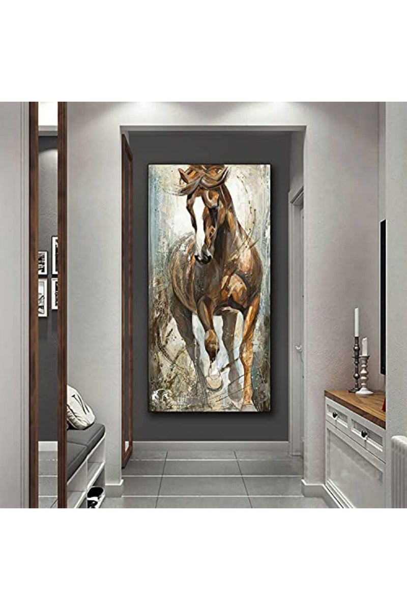 AKOTAC Large Framed Retro Animal Running Brown Horse Canvas Wall Art - Image 4