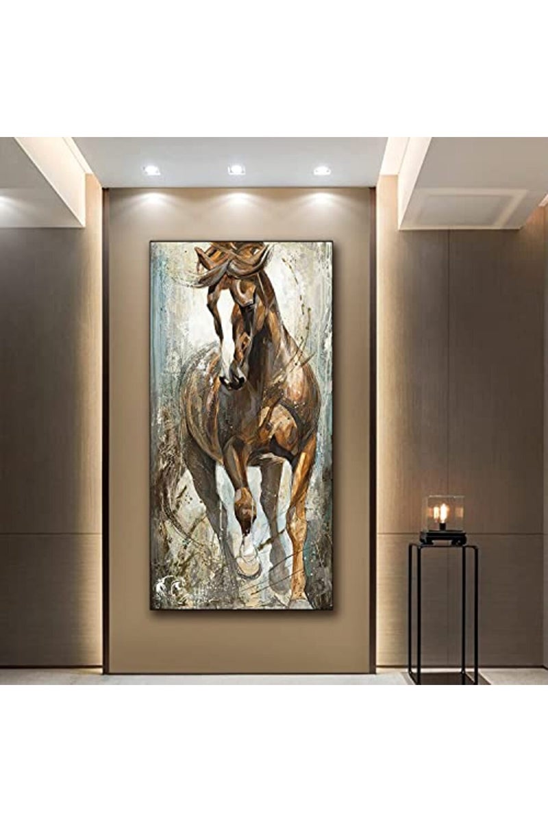 AKOTAC Large Framed Retro Animal Running Brown Horse Canvas Wall Art - Image 3