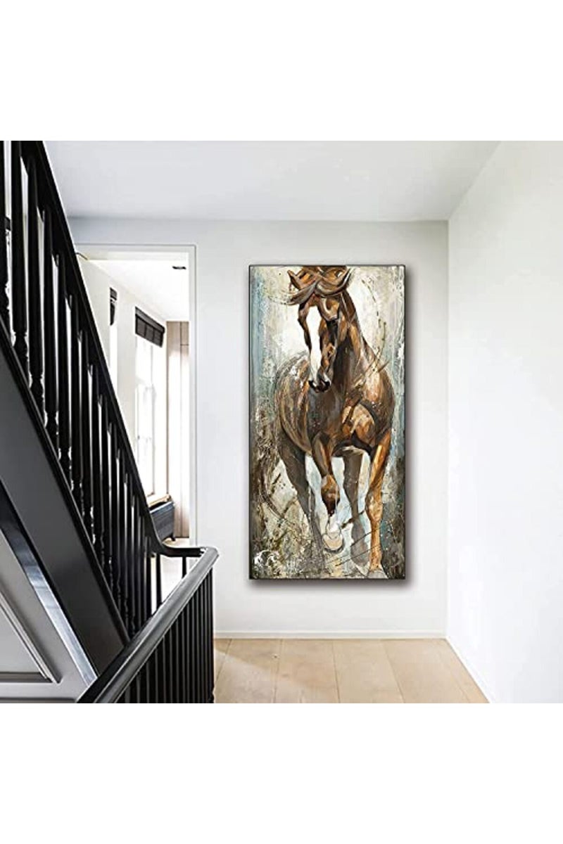 AKOTAC Large Framed Retro Animal Running Brown Horse Canvas Wall Art - Image 5