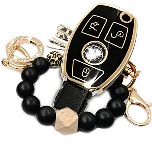 RFSRZ Fits for Mercedes Benz Key Fob Cover Soft TPU Keys Case Protector Compatible with Mercedes Benz C E S M CLS CLK G Class Keyless Smart Car Accessories with Bracelet Key Holder Black - Image 1
