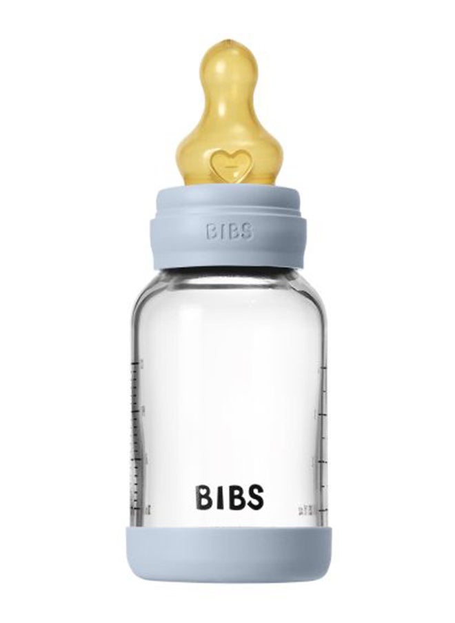 BIBS Glass Bottle Baby Bottle Round 120 Ml + Latex Teat Slow Food Flow - Baby Blue  - Image 3