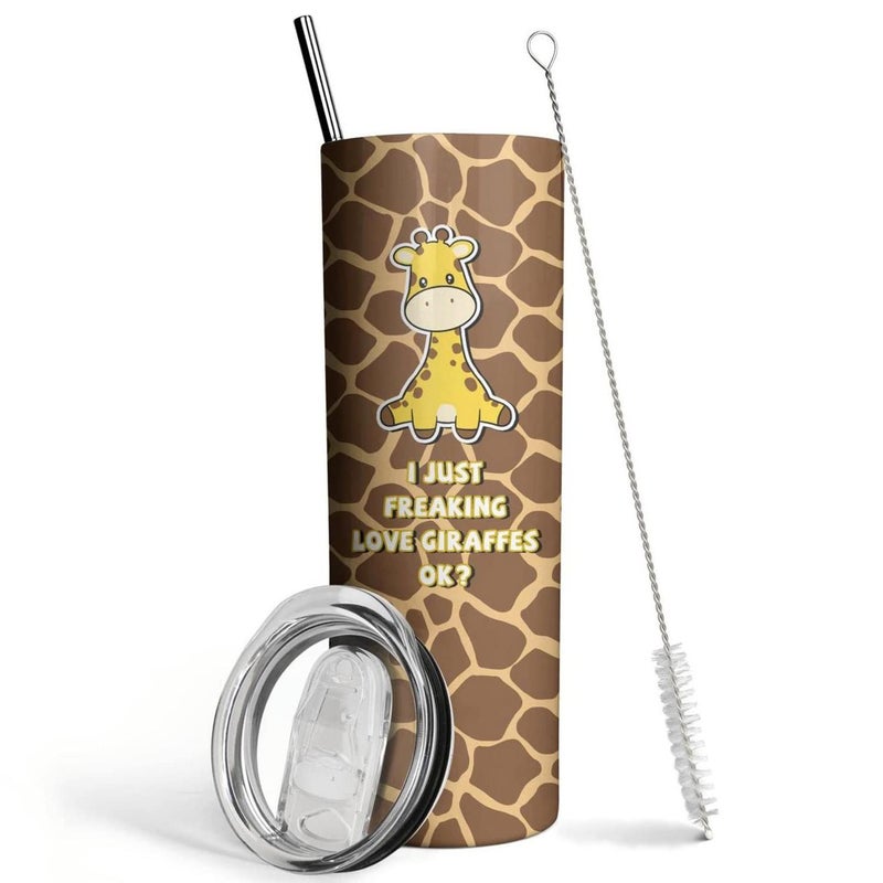 Giraffe Tumbler With Lid and Straw  Unique Gifts for Women Men Girls  Cute Skinny Cup Water Bottle Coffee Mug  Metal Thermal Insulated 20 Oz