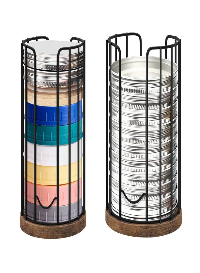 BCOZLUX Mason Jar Lid Organizer, 2-Pack Mason Jar Lid Holder with Wood Base & Metal Frame, Mason Jar Lid Storage Accessories for Kitchen Countertop or Cabinet, Fit Mason/Canning/Bamboo Lids - Image 1