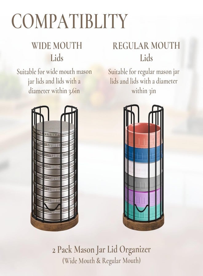 BCOZLUX Mason Jar Lid Organizer, 2-Pack Mason Jar Lid Holder with Wood Base & Metal Frame, Mason Jar Lid Storage Accessories for Kitchen Countertop or Cabinet, Fit Mason/Canning/Bamboo Lids - Image 4