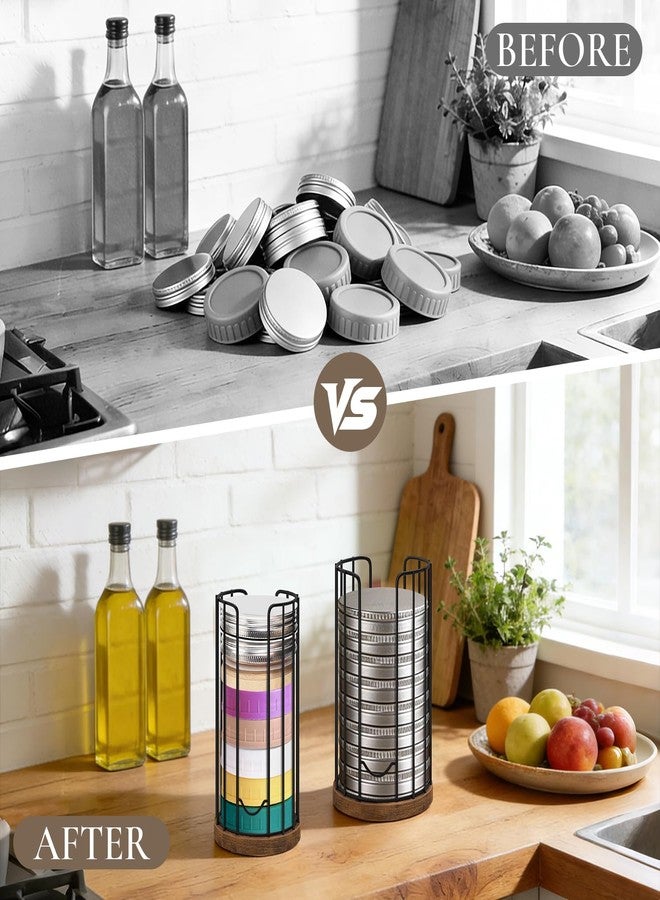 BCOZLUX Mason Jar Lid Organizer, 2-Pack Mason Jar Lid Holder with Wood Base & Metal Frame, Mason Jar Lid Storage Accessories for Kitchen Countertop or Cabinet, Fit Mason/Canning/Bamboo Lids - Image 5