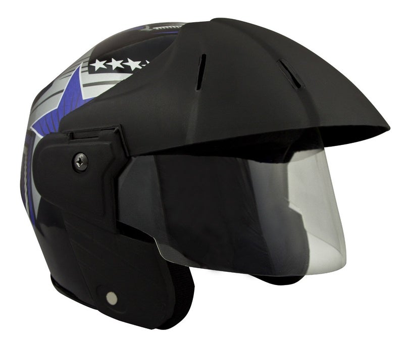 Sage Square Deltz Power ISI Certified ABS Shell Open Face Scooty Helmet (Extra Large - XL, Black Glossy Blue Sticker) - Image 1