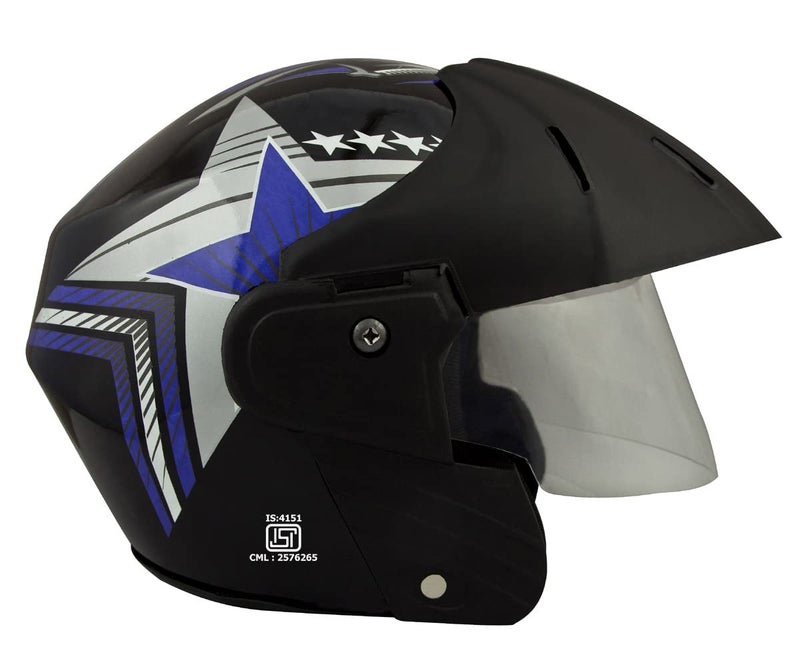 Sage Square Deltz Power ISI Certified ABS Shell Open Face Scooty Helmet (Extra Large - XL, Black Glossy Blue Sticker) - Image 2