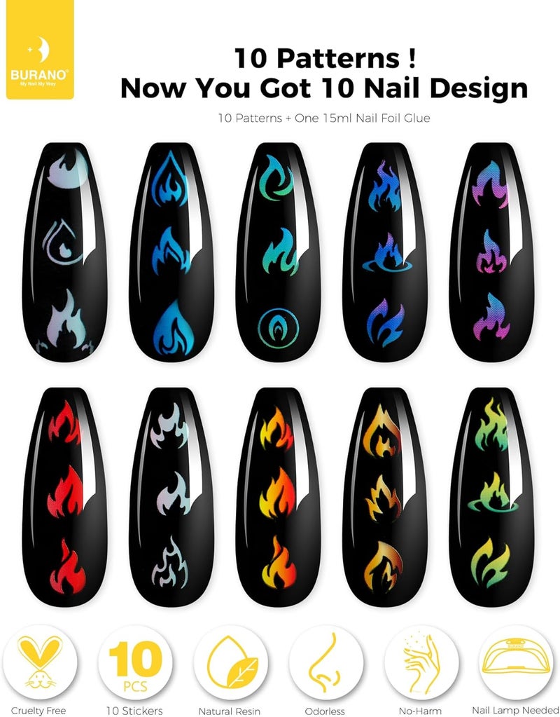 BURANO Nail Art Nail Foil Glue Gel, 15 ML 1 Bottle Foil Transfer Gel with 10PCS Stickers, UV LED Lamp Required Foils Glue for Nails 21 - Image 2
