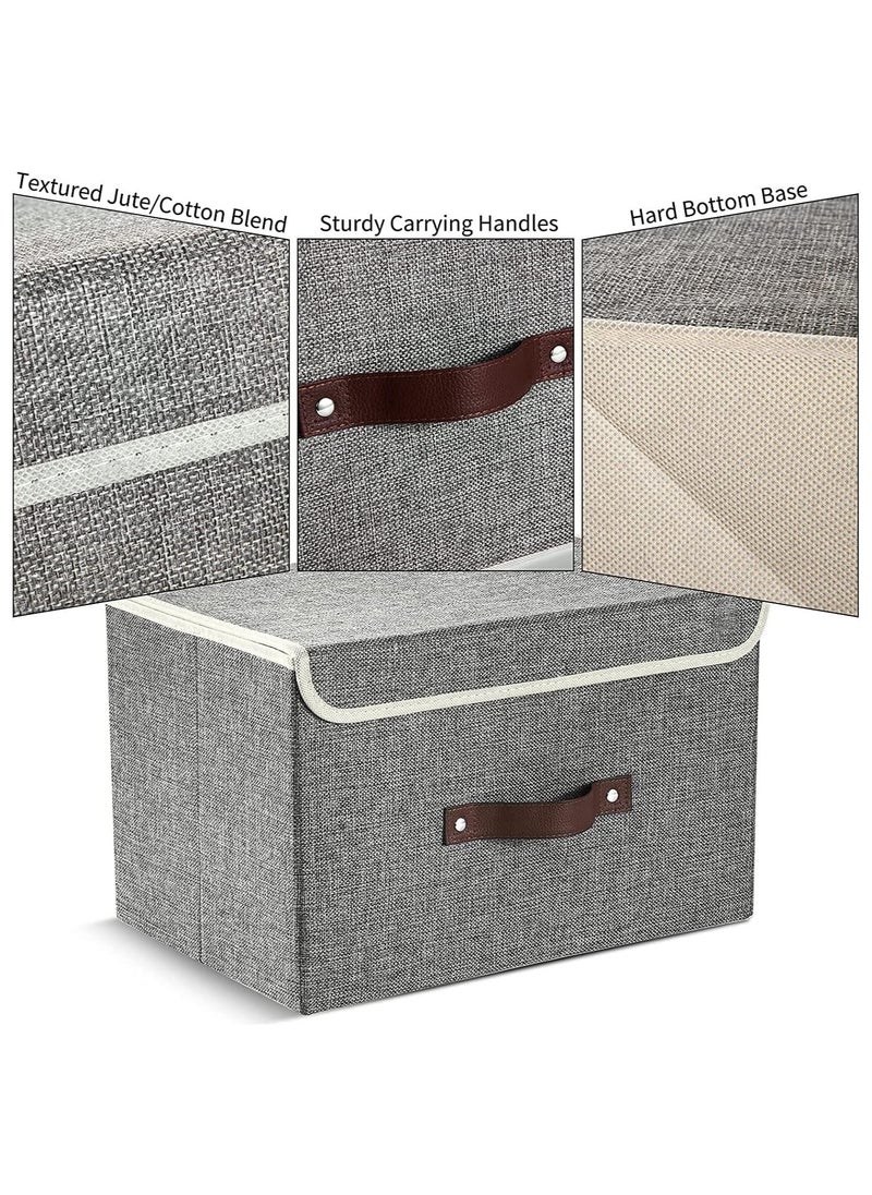 AUTOYSUR Storage Bins with Lids, Set of 6 Foldable Storage Boxes with Lids and Leather Handle, Closet Organizers for Clothes Storage, Linen Fabric Storage Baskets Washable, for Toys, Clothes and Books  - Image 3
