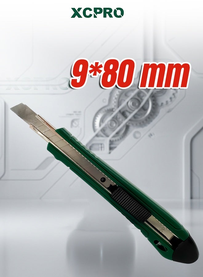Snap-Off Blade Knife 9mm Utility Cutter with Flat Push Button, 149mm Compact Box Cutter, Includes 1 Blade, Sliding Card Packaging