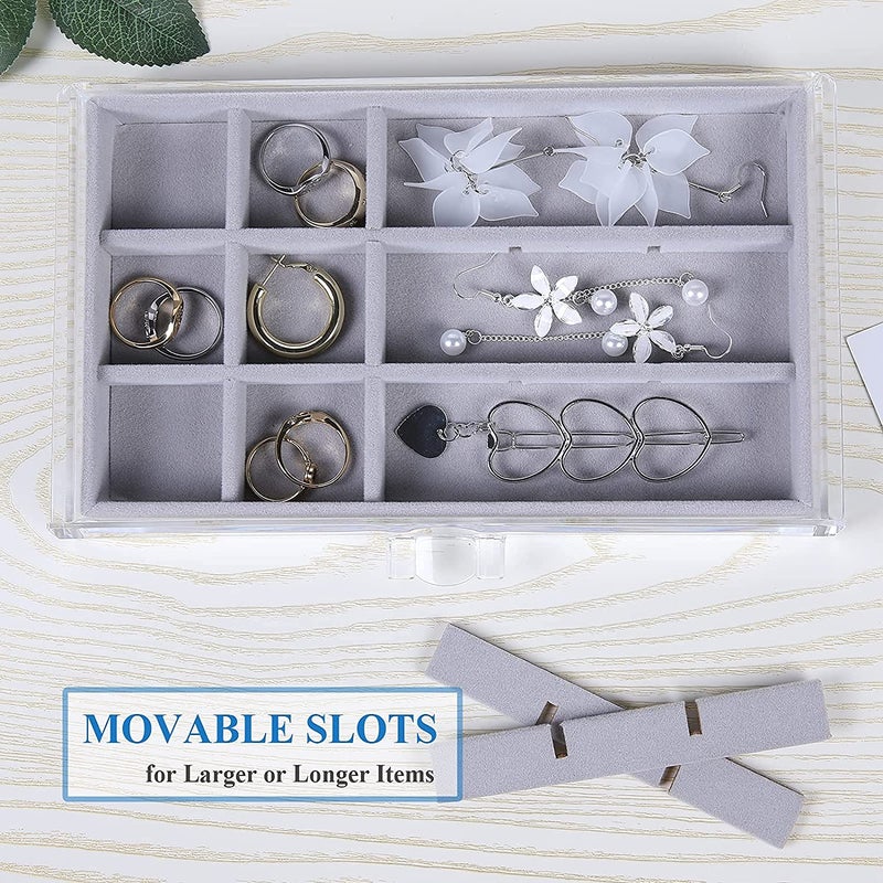 Snazzy 5 Drawers Acrylic Jewelry Organizer Birthday and Back To School Season Gift Women Large Clear Jewelry Box Velvet Jewelry Display Holder for Earrings Rings Necklaces Grey - Image 5